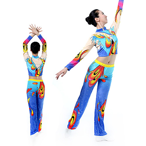 

Cheerleader Costume Gymnastics Suits Women's Girls' Kids Pants / Trousers Spandex High Elasticity Handmade Long Sleeve Competition Dance Rhythmic Gymnastics Gymnastics Blue