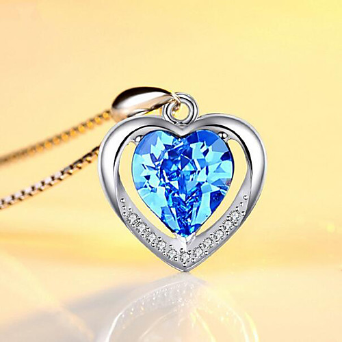 

Women's Pendant Necklace Crystal Necklace Classic Heart Fashion Zircon Copper Silver Plated Blue Blushing Pink 45 cm Necklace Jewelry 1pc For Christmas Wedding Party Evening Formal Festival