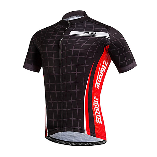 

21Grams Men's Short Sleeve Cycling Jersey Black / Red Plaid / Checkered Bike Jersey Top Mountain Bike MTB Road Bike Cycling UV Resistant Breathable Quick Dry Sports Clothing Apparel / Stretchy