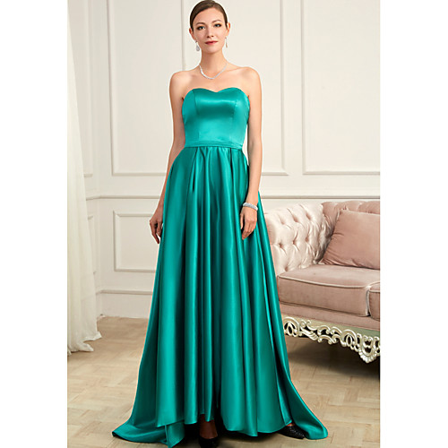

A-Line Minimalist Prom Formal Evening Dress Strapless Sleeveless Sweep / Brush Train Charmeuse with Pleats 2021