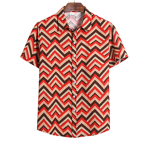 

Men's Striped Print Shirt Tropical Hawaiian Daily Going out Button Down Collar Red / Green / Brown / Short Sleeve