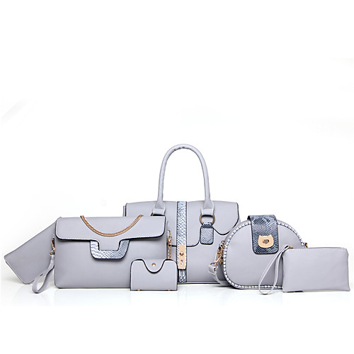 

Women's Zipper PU Bag Set Solid Color 6 Pieces Purse Set Camel / Red / Light Gray