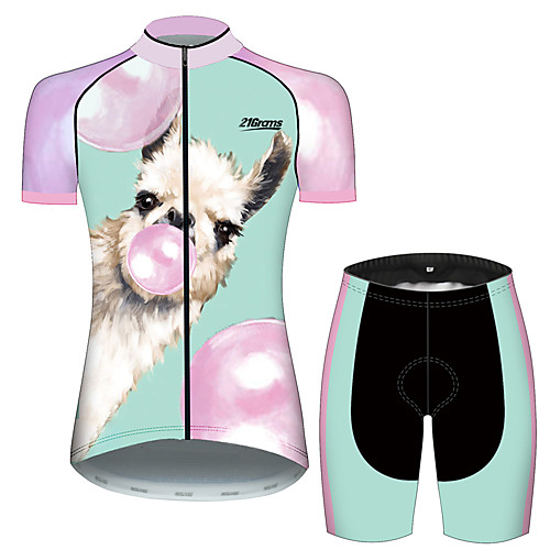 

21Grams Women's Short Sleeve Cycling Jersey with Shorts Spandex Polyester PinkGreen Animal Balloon Alpaca Bike Clothing Suit Breathable 3D Pad Quick Dry Ultraviolet Resistant Sweat-wicking Sports