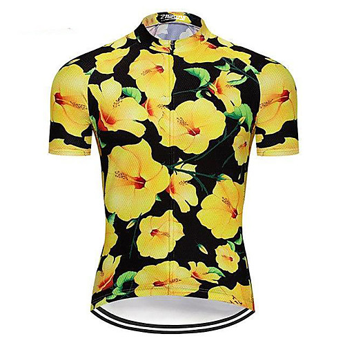 

21Grams Men's Short Sleeve Cycling Jersey Green / Yellow Floral Botanical Bike Jersey Top Mountain Bike MTB Road Bike Cycling UV Resistant Breathable Quick Dry Sports Clothing Apparel / Stretchy
