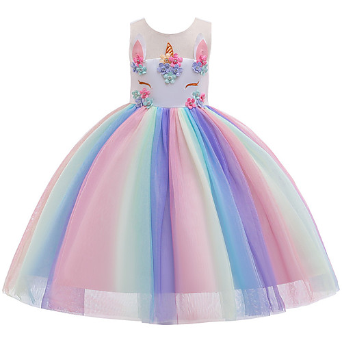 

Princess Unicorn Dress Flower Girl Dress Girls' Movie Cosplay A-Line Slip Cosplay Vacation Dress Rainbow Dress Halloween Carnival Masquerade Tulle Polyester