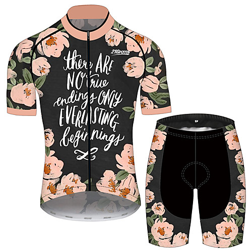 

21Grams Men's Short Sleeve Cycling Jersey with Shorts Spandex Polyester Pink / Black Floral Botanical Bike Clothing Suit UV Resistant Breathable 3D Pad Quick Dry Sweat-wicking Sports Geometric