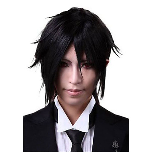 

Black Butler Sebastian Michaelis Cosplay Wigs Women's Men's Asymmetrical 13 inch Heat Resistant Fiber Black Adults' Anime Wig