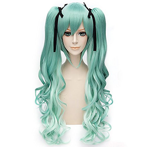 

Cosplay Hashibira Inosuke Cosplay Wigs Women's With 2 Ponytails 28 inch Heat Resistant Fiber Curly Green Green Anime