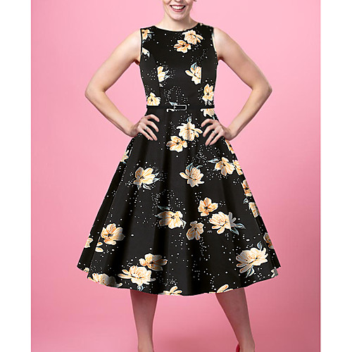 

Women's Sheath Dress - Sleeveless Floral Color Block Patchwork Print Vintage Style Street chic Going out Black S M L XL