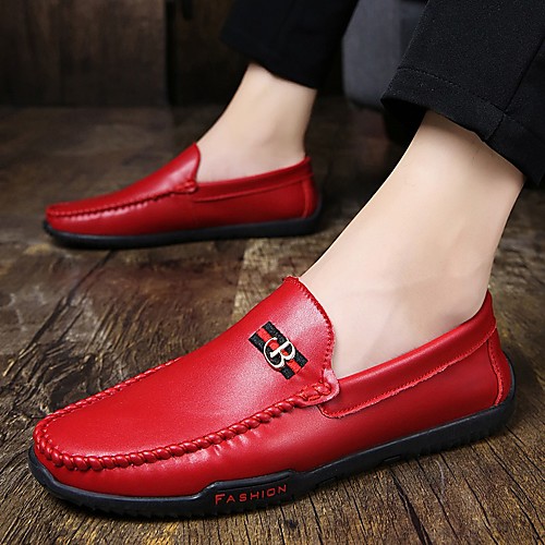 

Men's Spring & Summer / Fall & Winter Sporty / Preppy Daily Outdoor Loafers & Slip-Ons Walking Shoes Leather Breathable Wear Proof White / Black / Light Red