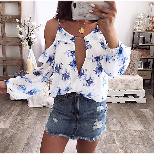 

Women's Geometric Shirt Daily Halter Neck White