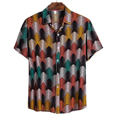 

Men's Shirt Floral Short Sleeve Daily Tops Basic Boho Rainbow