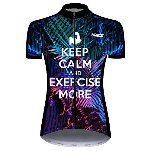 

21Grams Women's Short Sleeve Cycling Jersey Dark Blue Floral Botanical Bike Jersey Top Mountain Bike MTB Road Bike Cycling UV Resistant Breathable Quick Dry Sports Clothing Apparel / Stretchy