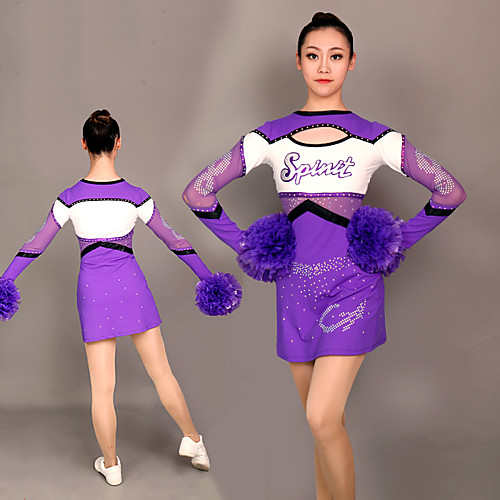 

Cheerleader Costume Uniform Women's Girls' Kids Dress Spandex High Elasticity Handmade Long Sleeve Competition Dance Rhythmic Gymnastics Gymnastics Purple