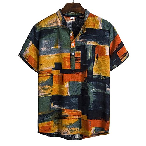 

Men's Shirt Geometric Abstract Print Short Sleeve Daily Tops Basic Elegant Rainbow