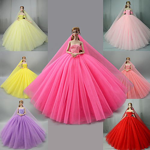 

Doll Clothes Doll Dress Wedding Dress Party / Evening Wedding Ball Gown for Barbie Doll Solid Color Elegant Tulle Lace For 11.5 Inch Doll Handmade Toy for Girl's Birthday Gifts