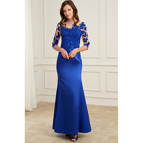 

Mermaid / Trumpet Elegant Wedding Guest Formal Evening Dress Illusion Neck 3/4 Length Sleeve Floor Length Polyester with Appliques 2021