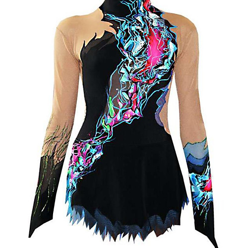 

21Grams Rhythmic Gymnastics Leotards Artistic Gymnastics Leotards Women's Girls' Leotard Black Spandex High Elasticity Breathable Handmade Jeweled Diamond Look Long Sleeve Training Dance Rhythmic