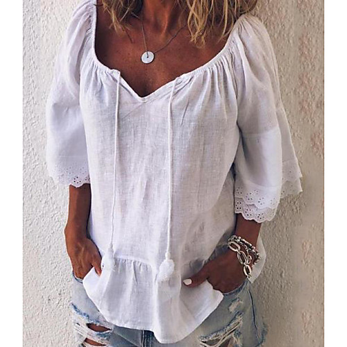 

Women's Solid Colored Oversized Blouse Daily V Neck Black / Red / Yellow / Blushing Pink