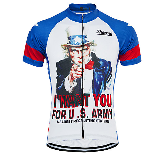 

21Grams Retro American / USA Uncle Sam Men's Short Sleeve Cycling Jersey - Blue / White Bike Jersey Top Breathable Quick Dry Moisture Wicking Sports Terylene Mountain Bike MTB Clothing Apparel