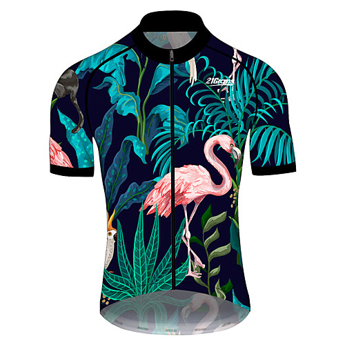 

21Grams Men's Short Sleeve Cycling Jersey Spandex PinkGreen Flamingo Floral Botanical Animal Bike Jersey Top Mountain Bike MTB Road Bike Cycling UV Resistant Quick Dry Breathable Sports Clothing