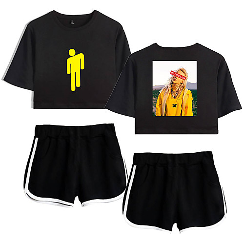 

Inspired by Cosplay Billie Eilish Pants Cosplay Costume Pure Cotton Print 2-Piece Shorts For Women's / T-shirt