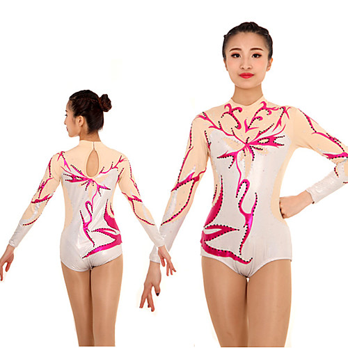 

Rhythmic Gymnastics Leotards Artistic Gymnastics Leotards Women's Girls' Kids Leotard Spandex High Elasticity Handmade Long Sleeve Competition Dance Rhythmic Gymnastics Artistic Gymnastics Beige