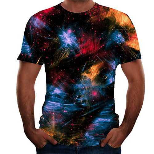 

Men's Plus Size 3D Graphic Print Slim T-shirt Basic Daily Round Neck Rainbow / Short Sleeve