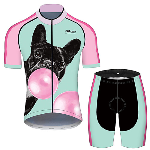 

21Grams Men's Short Sleeve Cycling Jersey with Shorts Spandex PinkGreen Dog Balloon Animal Bike UV Resistant Quick Dry Breathable Sports Dog Mountain Bike MTB Road Bike Cycling Clothing Apparel