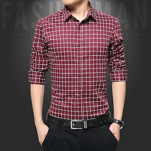 

Men's Shirt Check Solid Colored Geometric Print Long Sleeve Daily Tops Business Elegant White Blushing Pink Wine