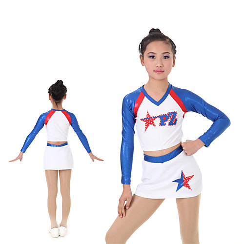

Cheerleader Costume Uniform Women's Girls' Kids Skirt Spandex High Elasticity Handmade Long Sleeve Competition Dance Rhythmic Gymnastics Gymnastics Blue