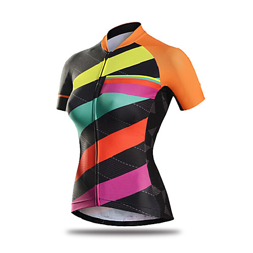 

21Grams Women's Short Sleeve Cycling Jersey Black / Blue Stripes Geometic Bike Jersey Top Mountain Bike MTB Road Bike Cycling UV Resistant Breathable Quick Dry Sports Clothing Apparel / Stretchy