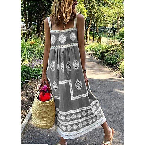 

Women's Shift Dress Midi Dress - Sleeveless Color Block Square Neck Blue Yellow Fuchsia Green Gray S M L XL XXL