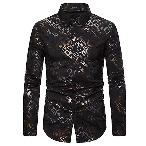 

Men's Shirt Geometric Print Long Sleeve Daily Tops Rock Streetwear Black