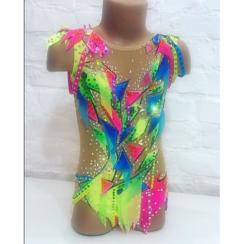 

21Grams Rhythmic Gymnastics Leotards Artistic Gymnastics Leotards Women's Girls' Leotard Green Spandex High Elasticity Breathable Handmade Jeweled Diamond Look Sleeveless Training Dance Rhythmic