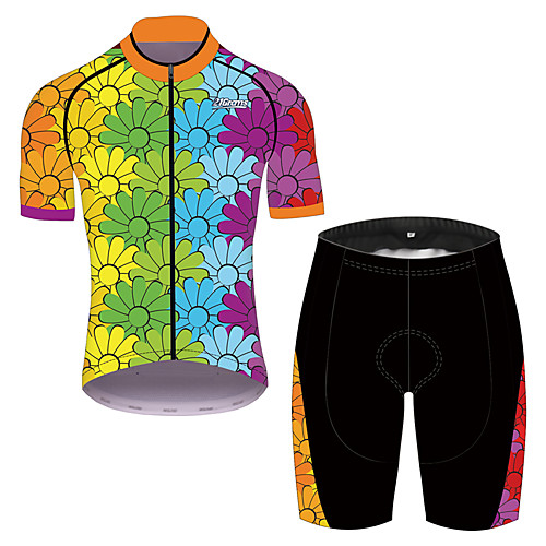 

21Grams Men's Short Sleeve Cycling Jersey with Shorts Spandex Polyester Black / Green Floral Botanical Bike Clothing Suit UV Resistant Breathable 3D Pad Quick Dry Sweat-wicking Sports Solid Color