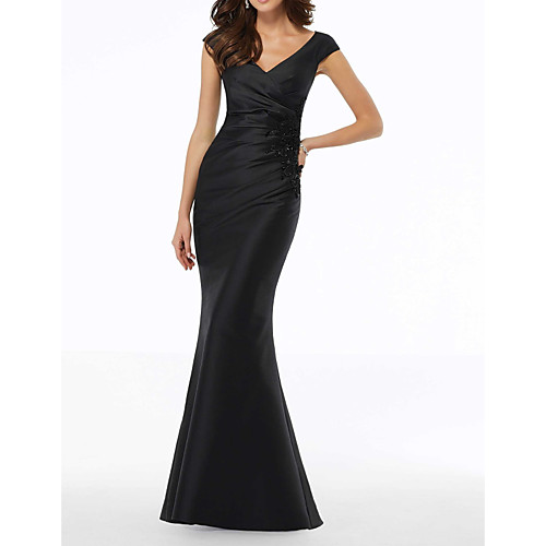 

Mermaid / Trumpet Elegant Wedding Guest Formal Evening Dress V Neck Sleeveless Floor Length Polyester with Draping Appliques 2021