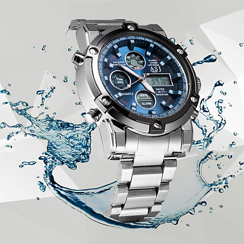 

ASJ Men's Sport Watch Wrist Watch Analog - Digital Quartz Fashion Water Resistant / Waterproof Chronograph LCD / Stainless Steel / Japanese / Two Years