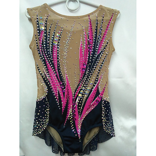 

21Grams Rhythmic Gymnastics Leotards Artistic Gymnastics Leotards Women's Girls' Leotard Black Spandex High Elasticity Breathable Handmade Jeweled Diamond Look Sleeveless Training Dance Rhythmic