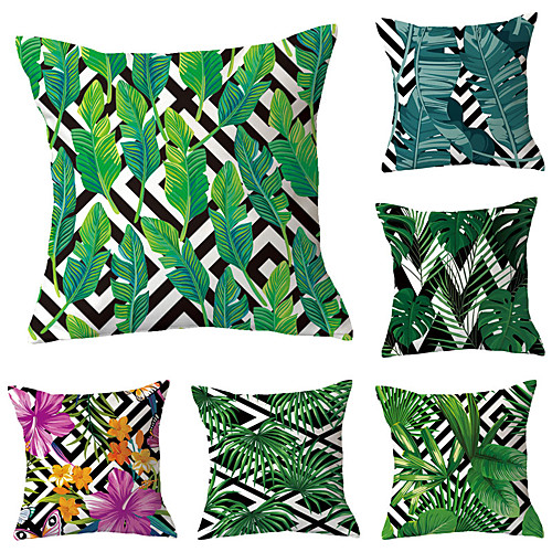 

Set of 6 Polyester Pillow Cover, Geometric Leaf Simple Pastoral Square Traditional Classic Throw Pillow