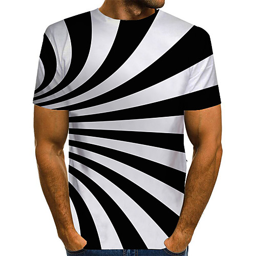 

Men's Plus Size Geometric 3D Pleated Print T-shirt Street chic Exaggerated Daily Going out Round Neck Rainbow / Short Sleeve