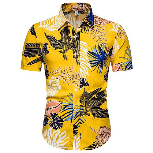 

Men's Floral 3D T-shirt - Linen Basic Exaggerated Daily Going out Yellow / Short Sleeve