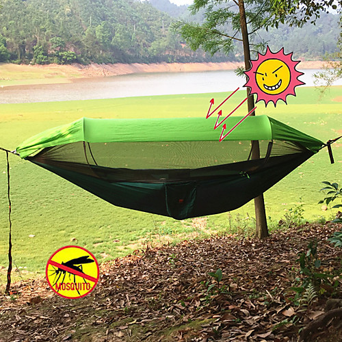 

Camping Hammock with Pop Up Mosquito Net Double Hammock Outdoor Portable Lightweight Sunscreen UV Resistant Quick Dry Parachute Nylon with Carabiners and Tree Straps for 2 person Hunting Fishing