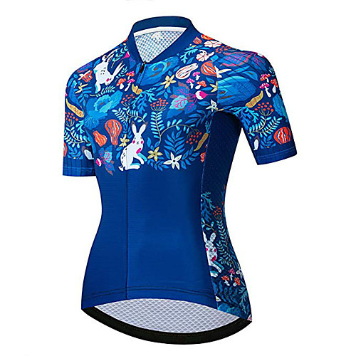 

21Grams Women's Short Sleeve Cycling Jersey Spandex Polyester Blue Animal Floral Botanical Rabbit / Bunny Bike Jersey Top Mountain Bike MTB Road Bike Cycling UV Resistant Breathable Quick Dry Sports