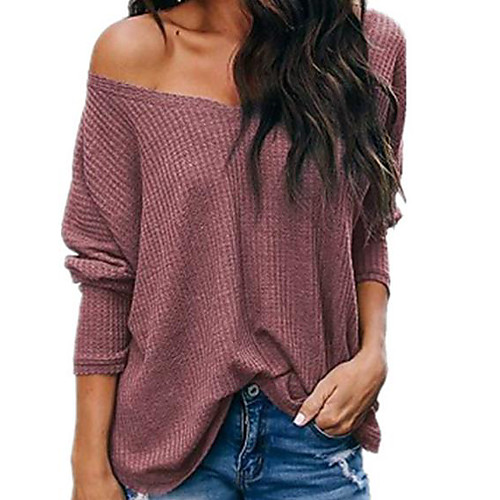 

Women's T-shirt Solid Colored Plain Long Sleeve V Neck Tops Loose Cotton Basic Top White Black Red