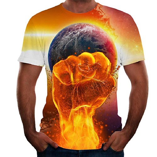 

Men's T shirt Color Block Flame Simulation Plus Size Print Short Sleeve Daily Tops Basic Streetwear Rainbow
