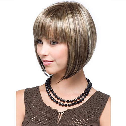 

Synthetic Wig kinky Straight Bob Wig Short Strawberry Blonde / Light Blonde Synthetic Hair 10 inch Women's Women Brown