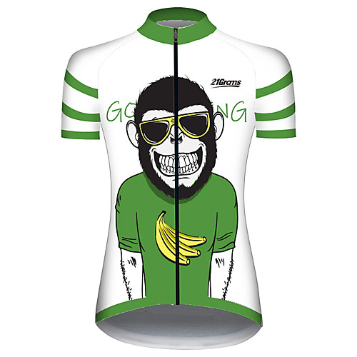 

21Grams Women's Short Sleeve Cycling Jersey Spandex Polyester Green / Black Animal Monkey Banana Bike Jersey Top Mountain Bike MTB Road Bike Cycling UV Resistant Breathable Quick Dry Sports Clothing