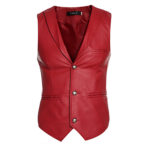 

Men's Vest, Solid Colored Shirt Collar Polyester Black / White / Red