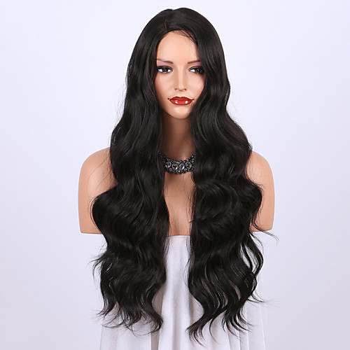

Synthetic Wig Curly Body Wave Halloween Asymmetrical Wig Long Natural Black Synthetic Hair 24 inch Women's Best Quality Black
